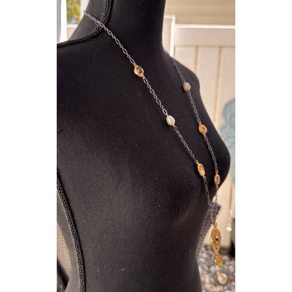 Chicos Blue Silver Gold Tone 18.5" Long Reversible Chain Statement Necklace NEW - Picture 10 of 14